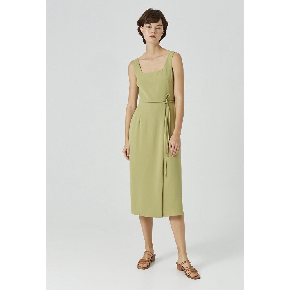 Our Second Nature Square Neck Overlap Midi Dress Green Size Medium